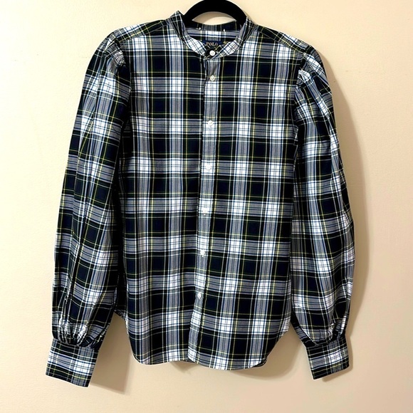 NWT Polo Ralph Lauren Womens Plaid Puff Sleeve Button Down Shirt Sz 6 Preppy - Picture 3 of 13